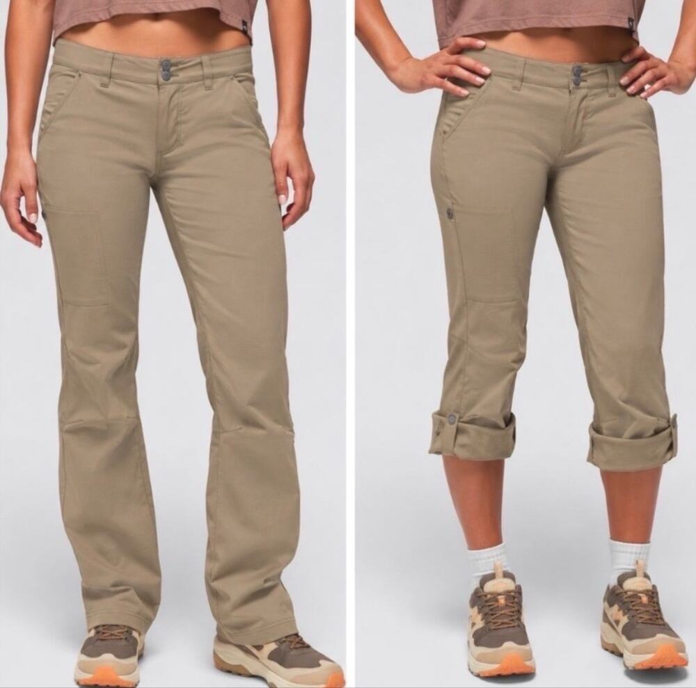 Prana Halle Convertible Roll-Tab Hiking Straight Pant Womens Size 4 in Khaki Tan